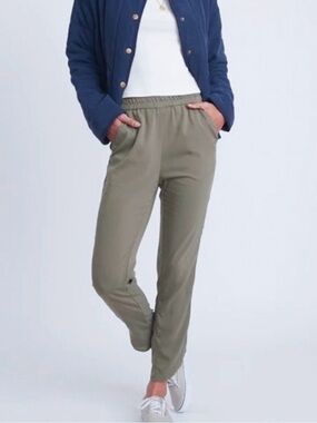 Marine Layer Re-Spun Allison Dolphin Hem Pants Modal Stretch Green Small